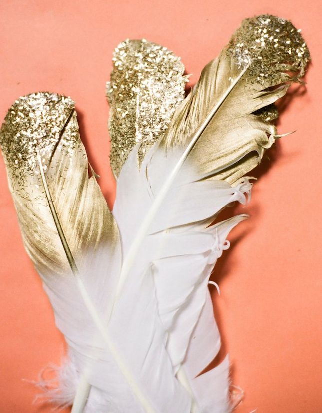 diy glitter projects gold feathers 