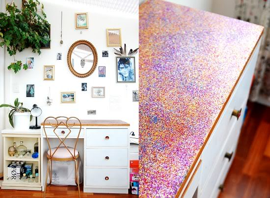 diy glitter projects colorful desk