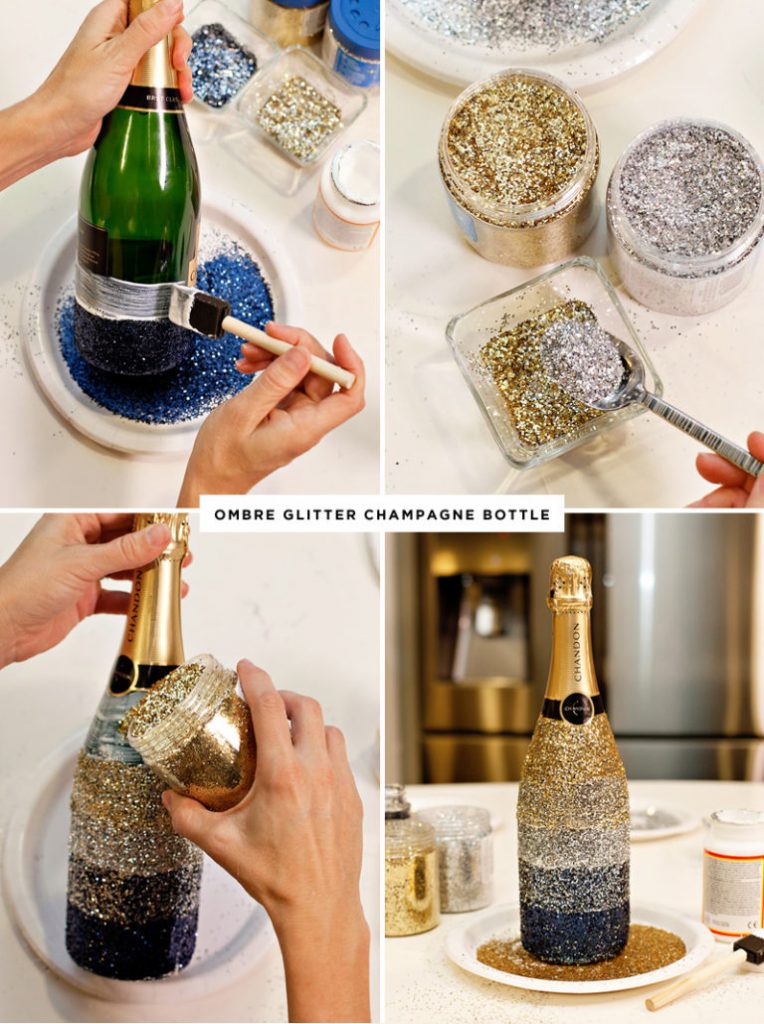 diy glitter projects champagne bottle