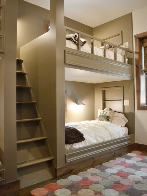 double deck bed with cabinet