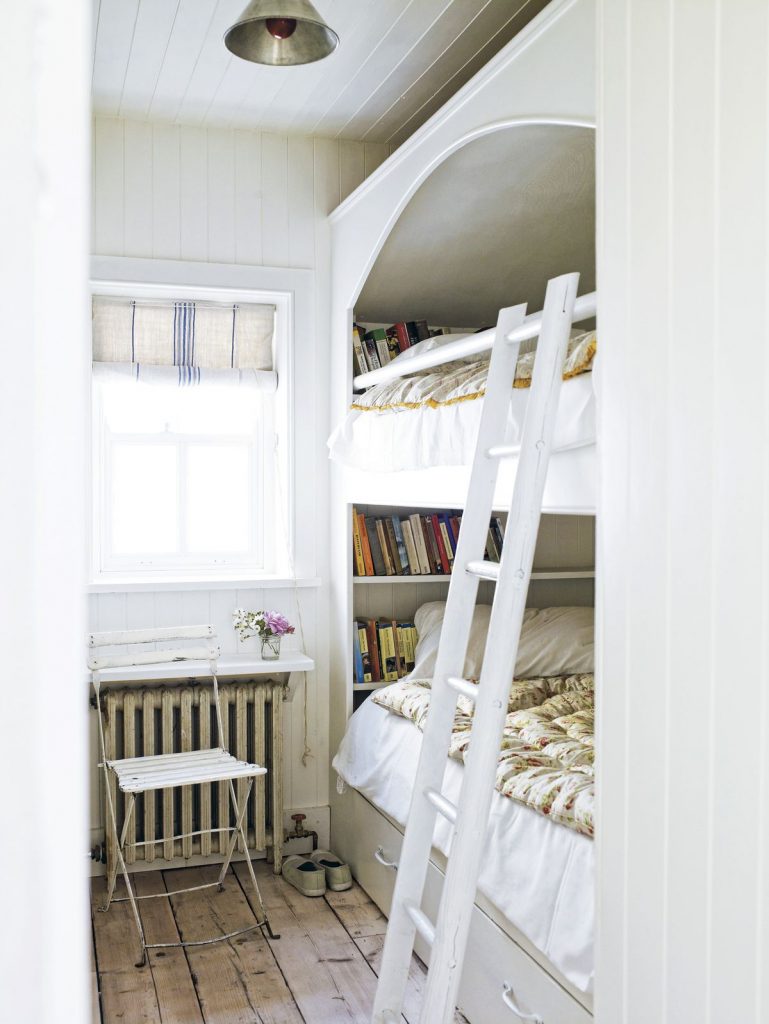 white vintage double deck bed