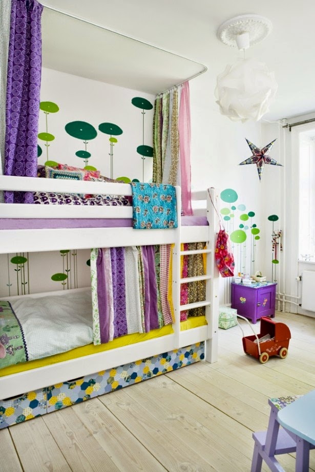 colorful double deck bed