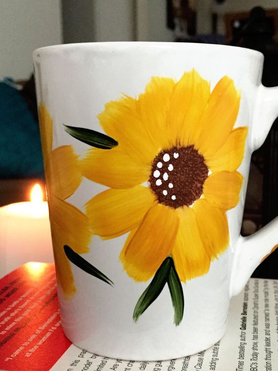 sunflower on white mug