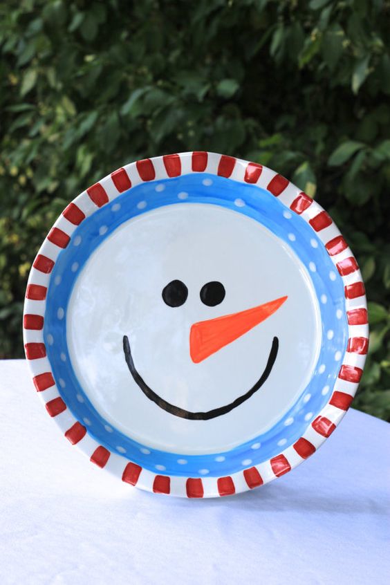 snowman's smile plate painted