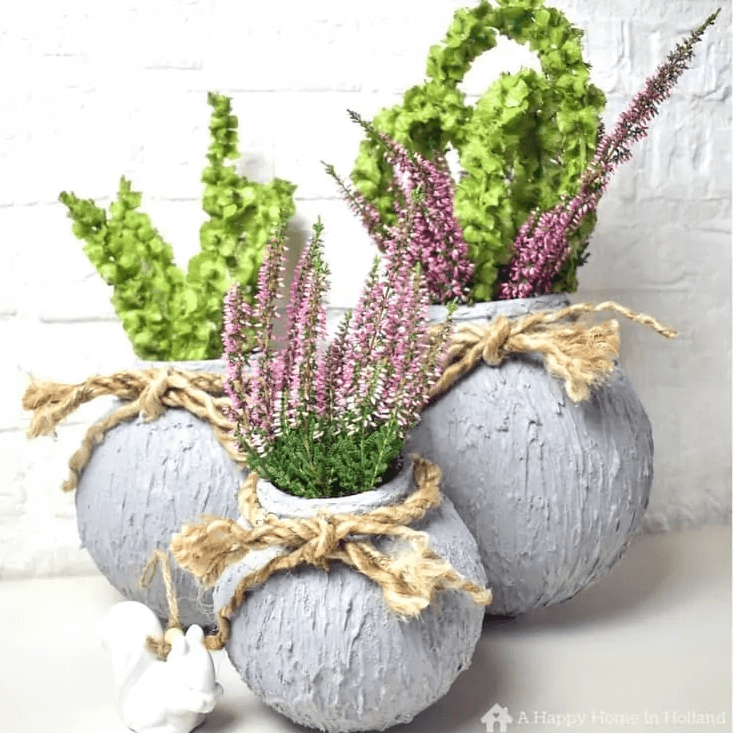 Textured globe cement flower pots