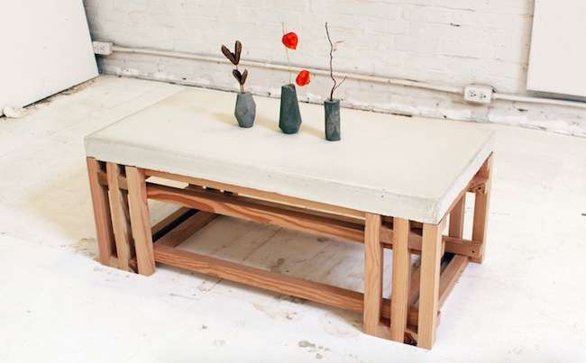 Wood and concrete combined into furniture design