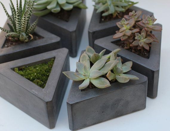 Stacking black cement succulent holders