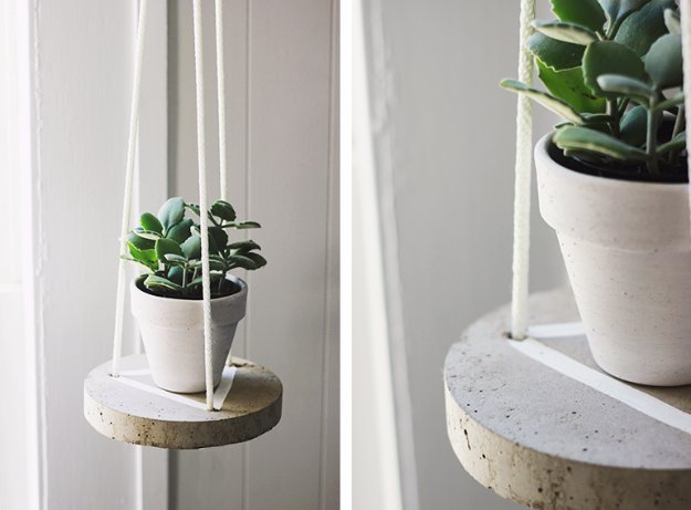 Round concrete hanging shelf