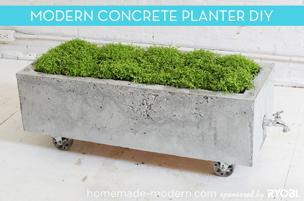 Concrete planter on wheels perfect for patios