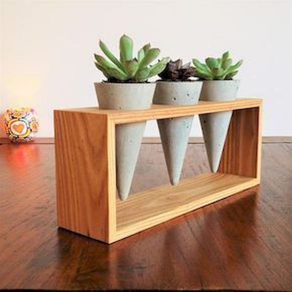 Cone planters adding an edge to wood