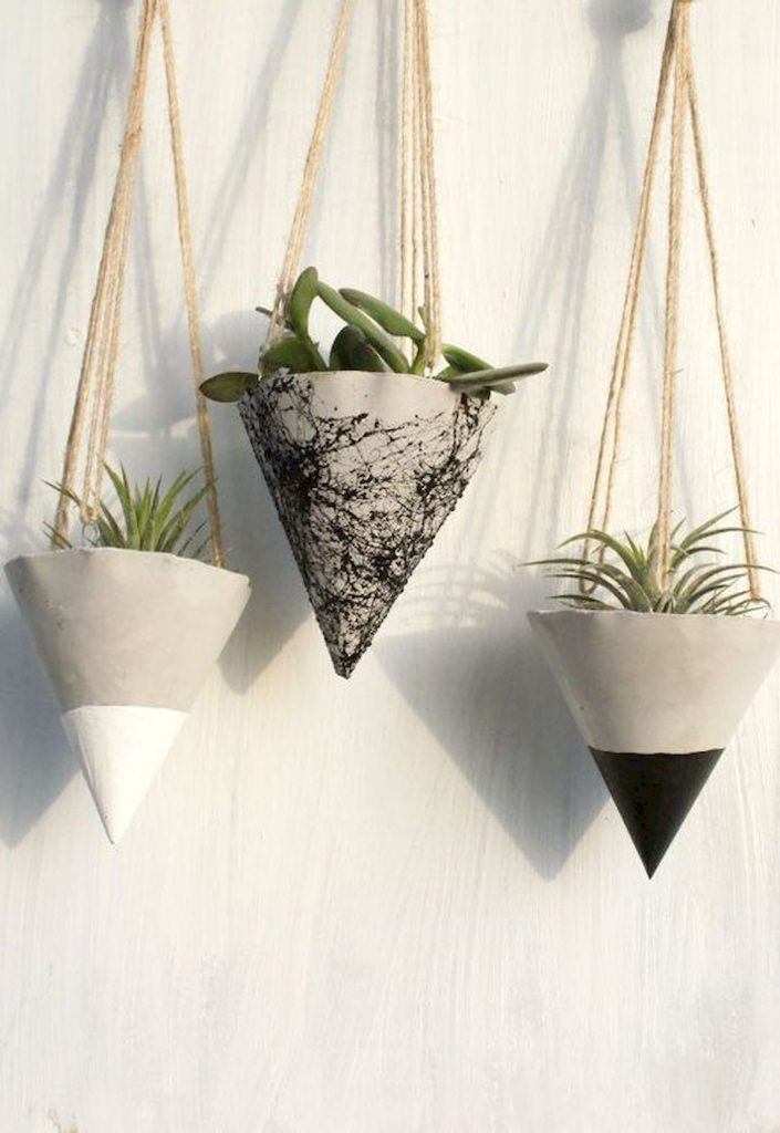 Cone shaped cement hanging pots