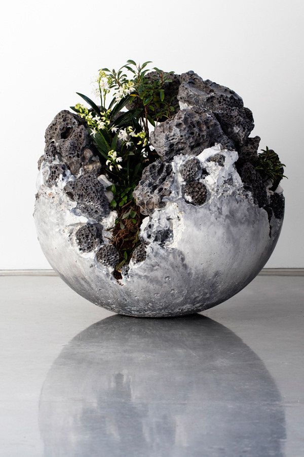 Geode inspired concrete globe planter