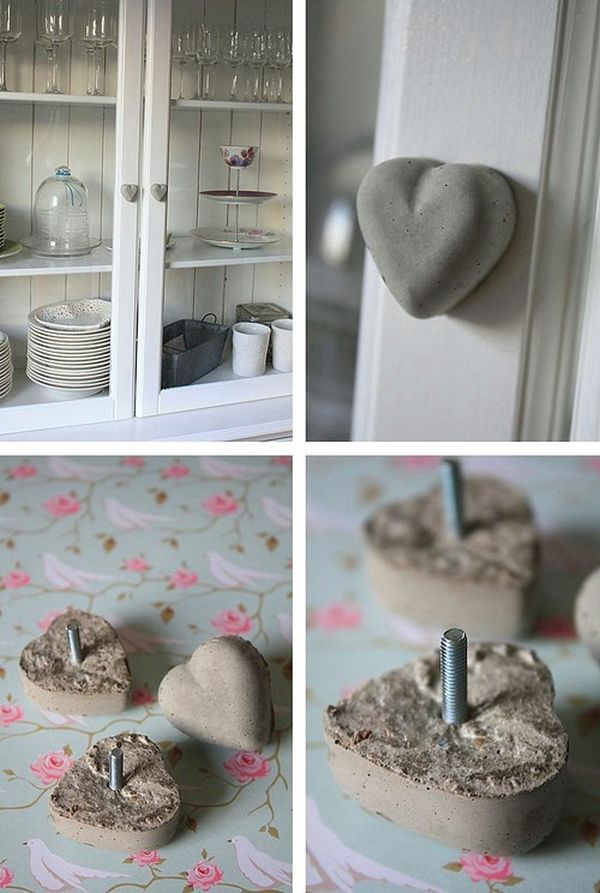 Heart shaped concrete door knobs