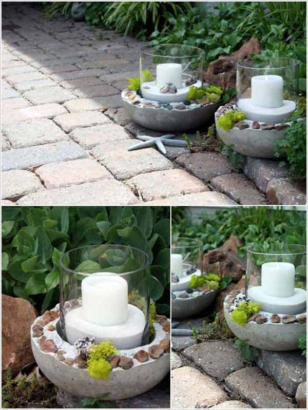 Garden candle holder base from concrete