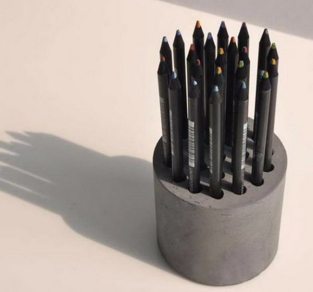 Cylindrical concrete pencil holder
