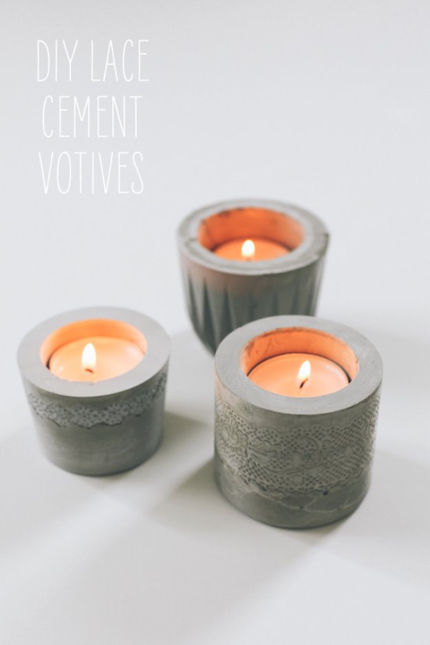 DIY lace concrete votives 