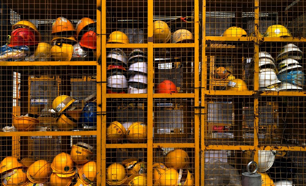 workers helmets 