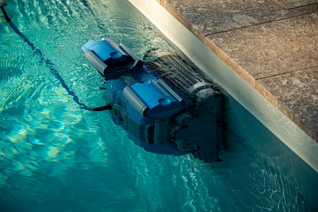 blue robotic pool cleaner 