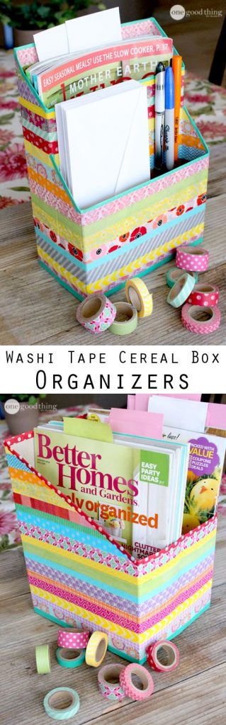 Cereal box magazine and pencil organizer you can place on your work desk